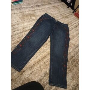 Vintage style & co Women's Bohemian Embroidery Floral Blue Boyfriend Jeans Sz 14